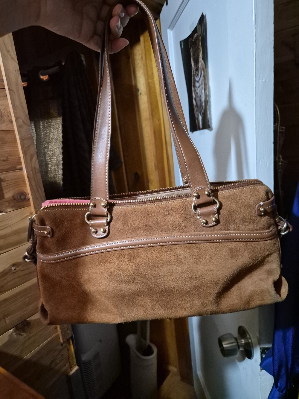 ANTONIO MELANI Brown Suede Shoulder Bag with Gold Hardware